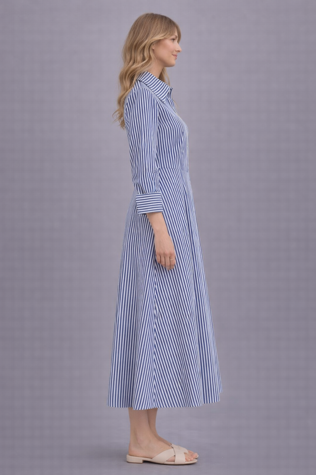 Purssian Stripes Midi Dress