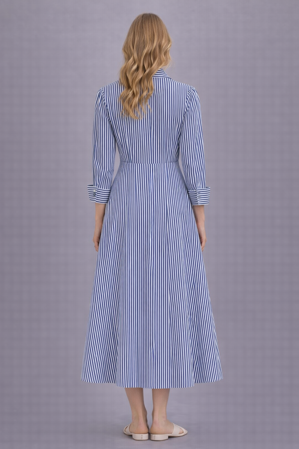 Purssian Stripes Midi Dress