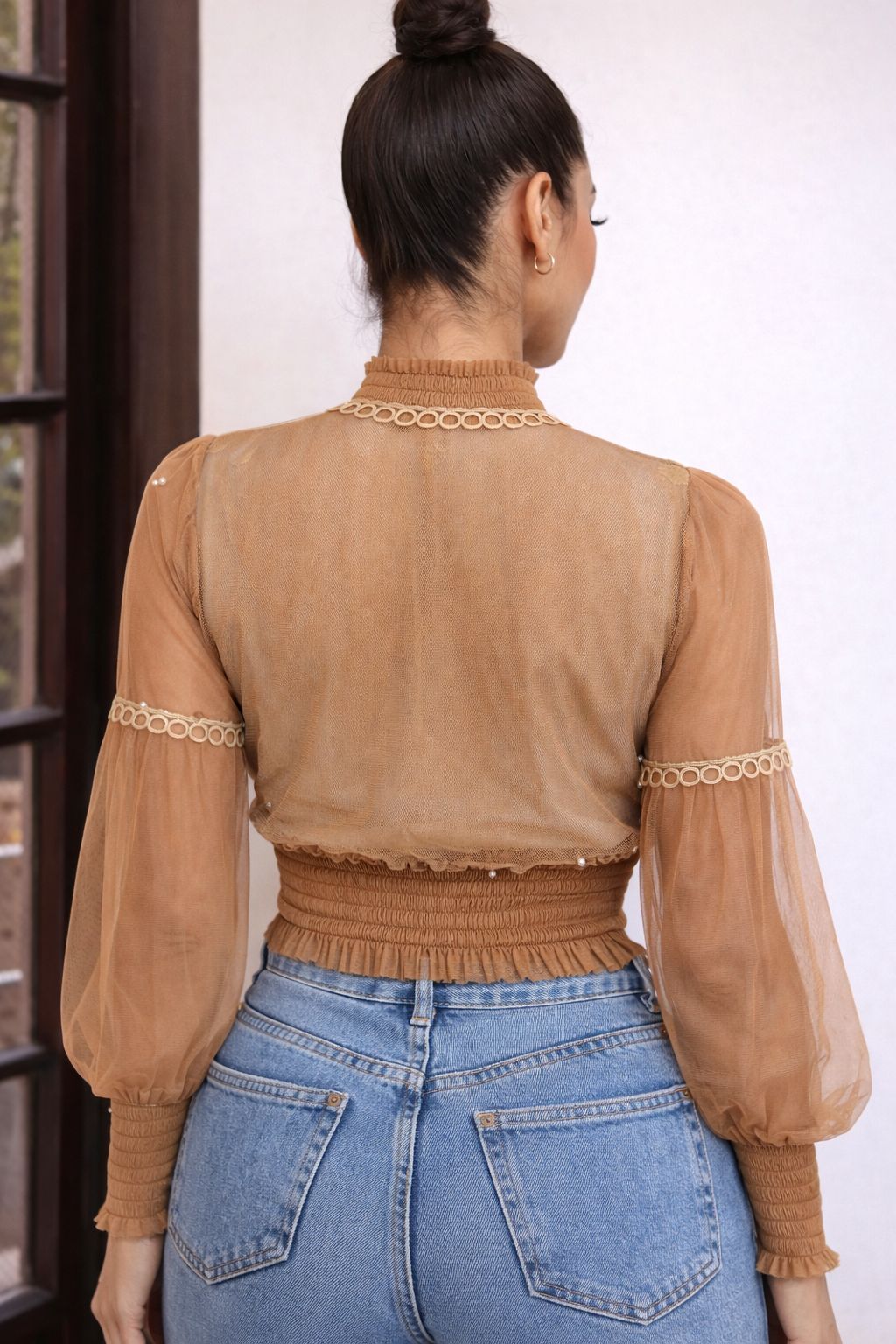 Golden Bloom Sheer Blouse