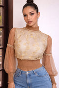Golden Bloom Sheer Blouse