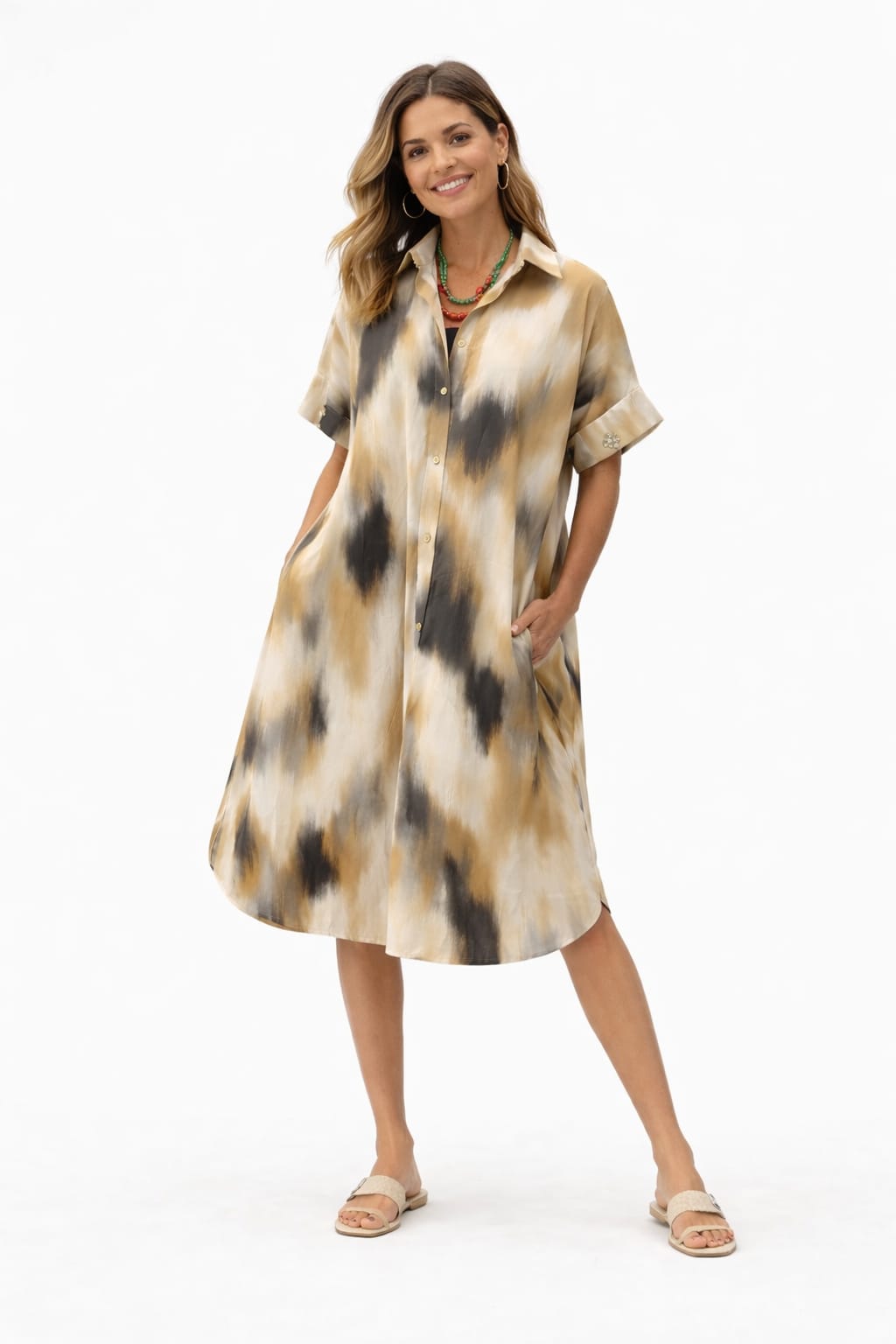 Ikkat Print Shirt Dress