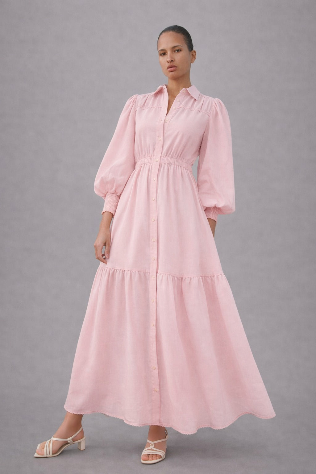 Pastel Pink Button Down Maxi Dress