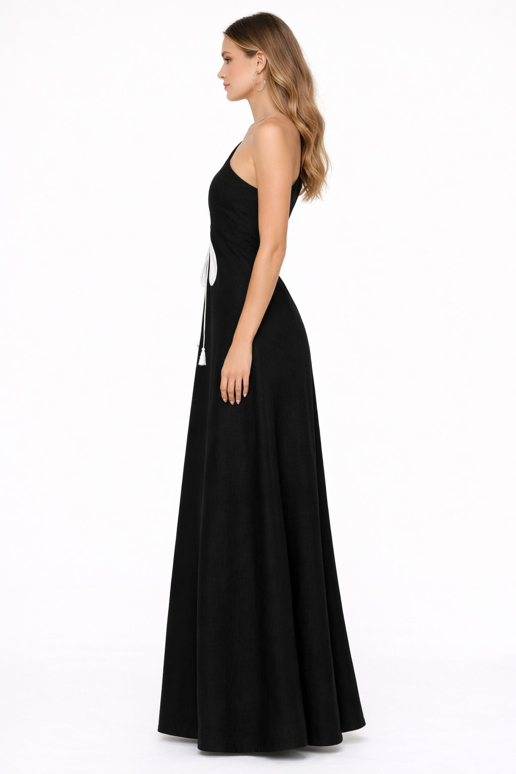 Nor Black Nor White One-Shoulder Maxi Dress