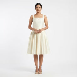 Ivory Pleated Midi  Dress